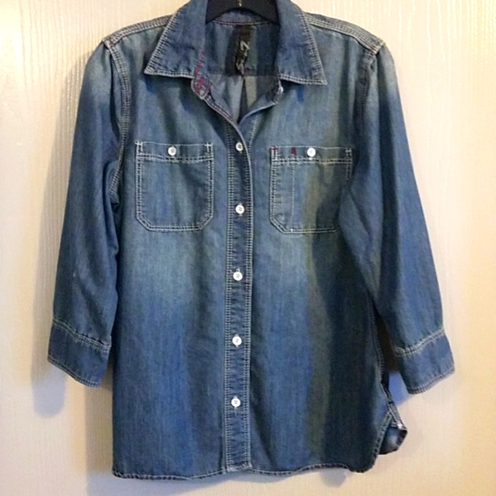 Seven brand ladies denim button down top L